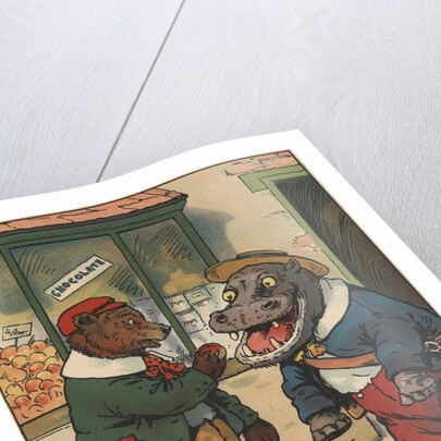 Bear feeding apple to hippo by Anonymous