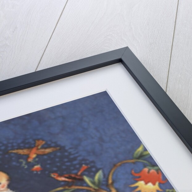 Baby sitting atop bower of trees and flowers by Anonymous