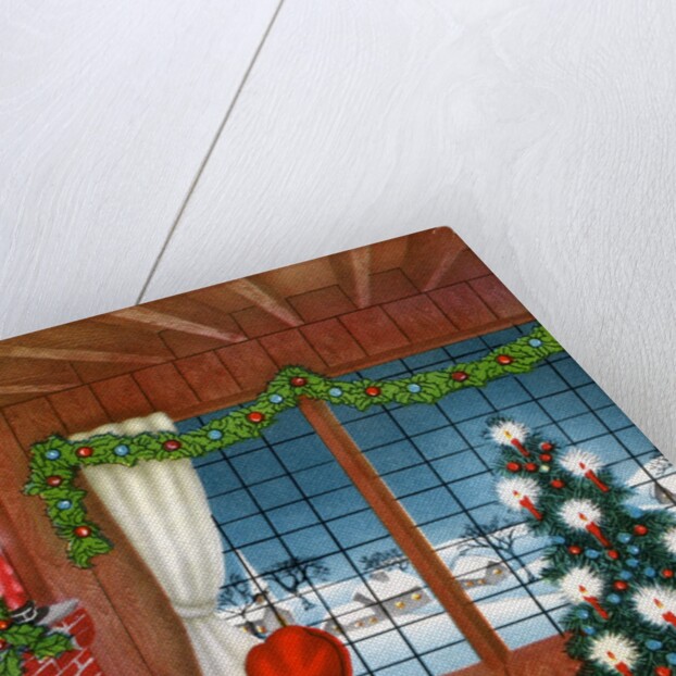 Vintage Illustration of Christmas Tree by Fireplace by Anonymous