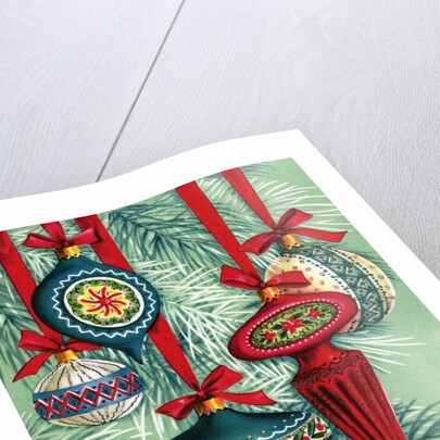 Vintage Illustration of Five Christmas Tree Ornaments by Anonymous
