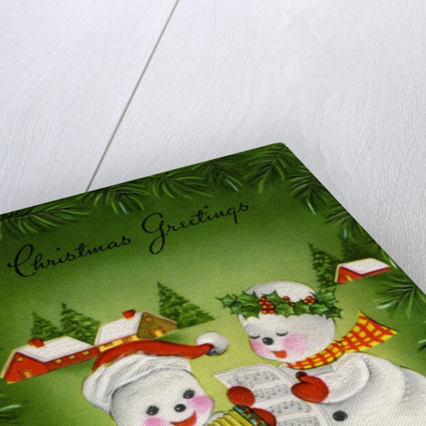 Vintage Illustration of Christmas Snowman Couple by Anonymous