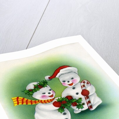 Vintage Illustration of Christmas Snowman Couple by Anonymous