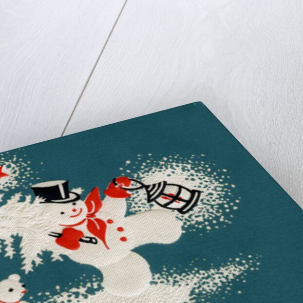 Vintage Illustration of Christmas Snowman with Tree by Anonymous