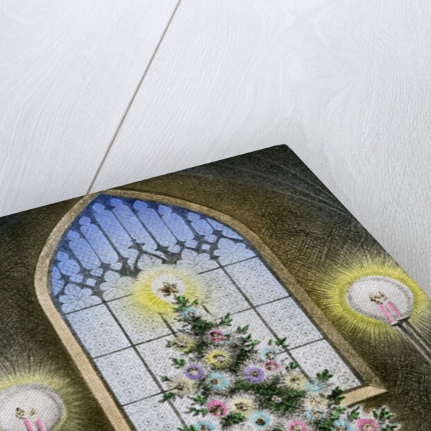 Vintage Illustration of Christmas Tree by a Church Window. by Anonymous