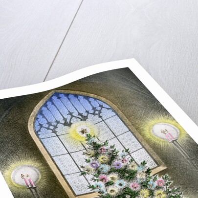 Vintage Illustration of Christmas Tree by a Church Window. by Anonymous