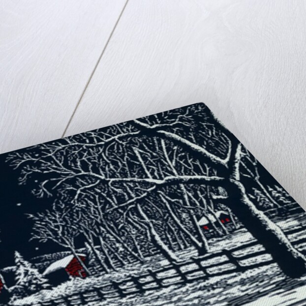 Red Barn in a Snowy Night Landscape by Anonymous