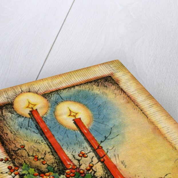 Vintage Illustration of Christmas Candles with Holly by Anonymous