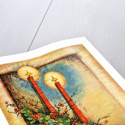 Vintage Illustration of Christmas Candles with Holly by Anonymous