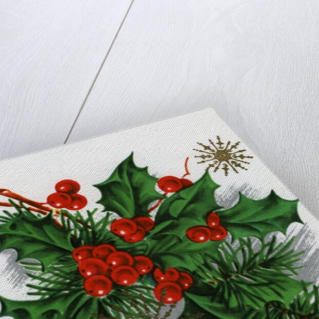 Christmas Greetings with Holly Leaves and Berries by Anonymous