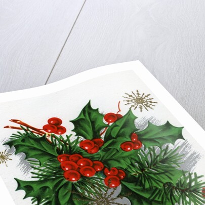 Christmas Greetings with Holly Leaves and Berries by Anonymous