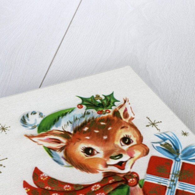 Vintage Illustration of a Christmas Reindeer on Skiis by Anonymous