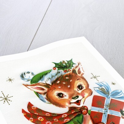 Vintage Illustration of a Christmas Reindeer on Skiis by Anonymous