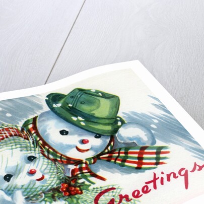 Vintage Illustration of Christmas Snowman Couple by Anonymous