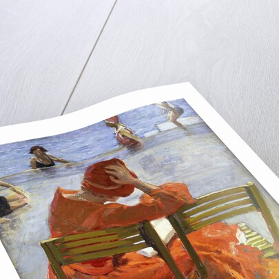 Girl in a Red Dress, Seated by a Swimming Pool by John Lavery