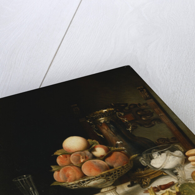 Peaches in a Dresden Tazza, Grapes, Apples, Hazelnuts and Biscuits by Jules Larcher