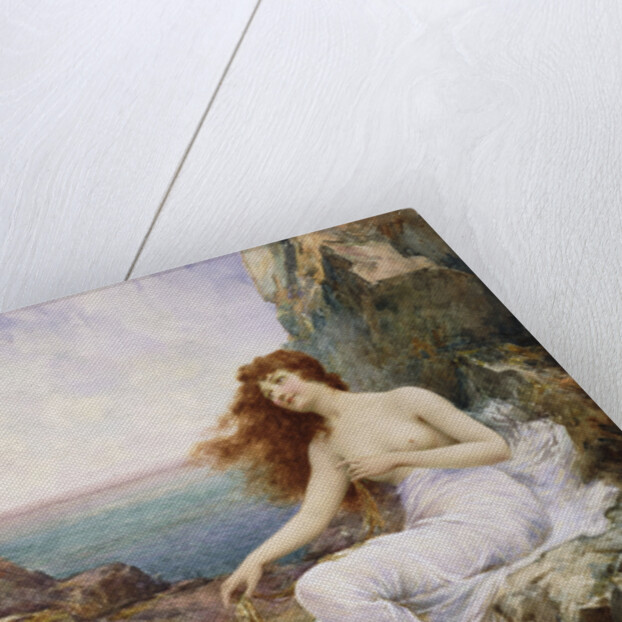 A Sea Nymph Seated on a Rock with a Ribbon of Seaweed by Alfred Augustus Glendening