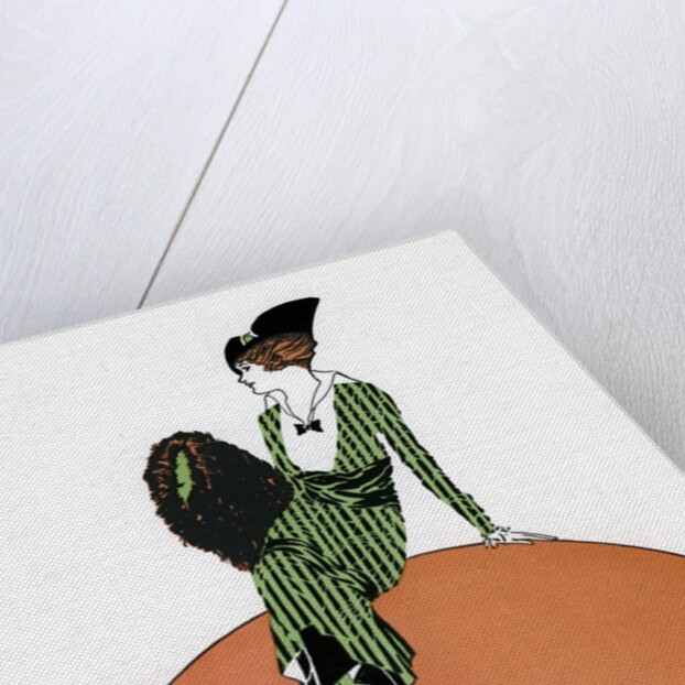 Vintage Illustration of Flapper Sitting on Giant Football by Anonymous