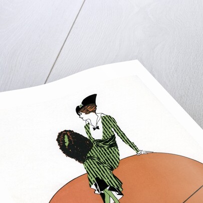 Vintage Illustration of Flapper Sitting on Giant Football by Anonymous