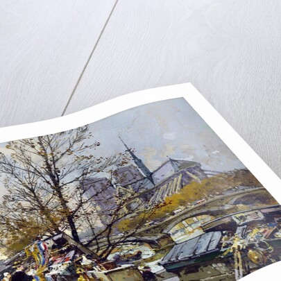 The Rive Gauche, Paris with Notre Dame Beyond by Eugene Galien-Laloue