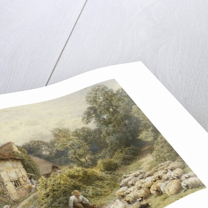 Fowl House Farm, Witley, with Children, a Shepherd and a Flock of Sheep Nearby by Myles Birket Foster