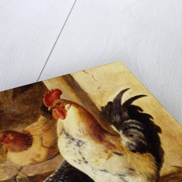 A Cockerel and Chickens in a Farmyard by Federico Jimenez Fernandez