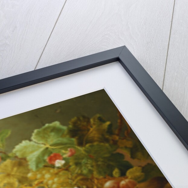 Peaches, Melons and Grapes with Sweet Peas and Poppies on a Stone Ledge by Jan van der Waarden