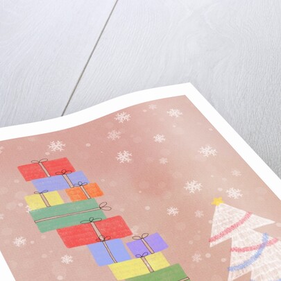 Illustration of santa bear holding a pile of presents by Anonymous