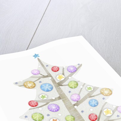 Illustration of Christmas tree and merry Christmas sign by Anonymous