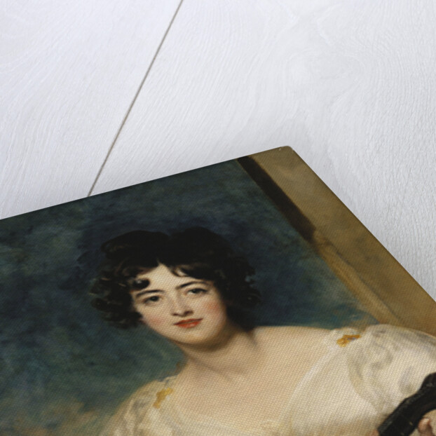 Portrait of Lady Wallscourt, Seated half length, Wearing a White Dress, and a Striped Scarf Across Her Knees, Playing a Guitar by Sir Thomas Lawrence