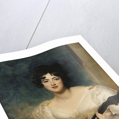 Portrait of Lady Wallscourt, Seated half length, Wearing a White Dress, and a Striped Scarf Across Her Knees, Playing a Guitar by Sir Thomas Lawrence