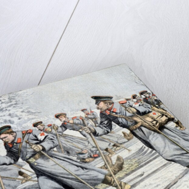 Russian Soldiers Transport Injured on Skies Russo-Japanese War ( by Anonymous
