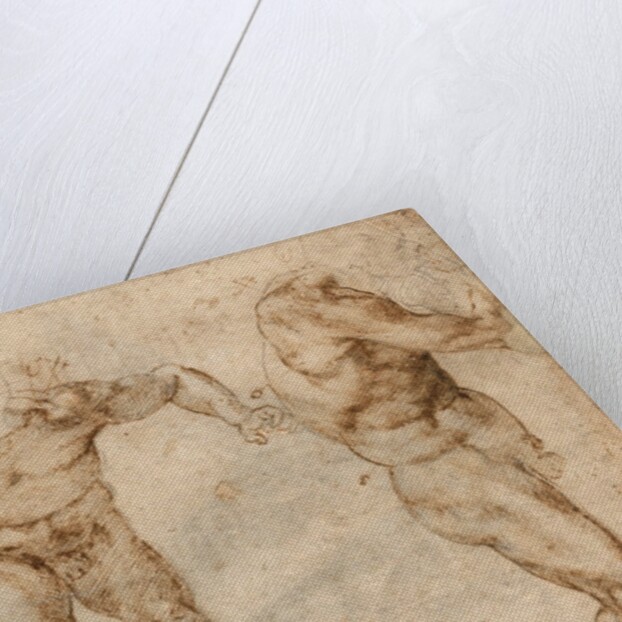 Two Nude Studies of a Man Storming Forward and Another Turning to the Right (verso) by Michelangelo