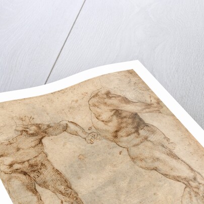 Two Nude Studies of a Man Storming Forward and Another Turning to the Right (verso) by Michelangelo