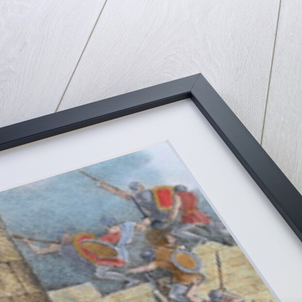 King Wamba (d.687) at the siege of Nimes (673). Colored engraving by Anonymous