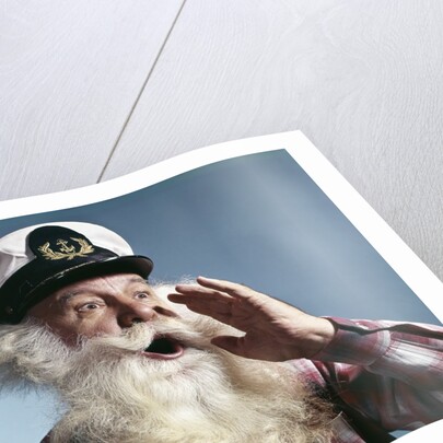 1960s Senior Man Full White Beard Wear Ship Captains Hat Shouting With Hand Cupped To Mouth by Anonymous