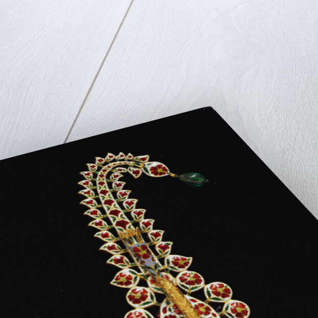 An antique Indian diamond, ruby, emerald and enamel jigha by Anonymous