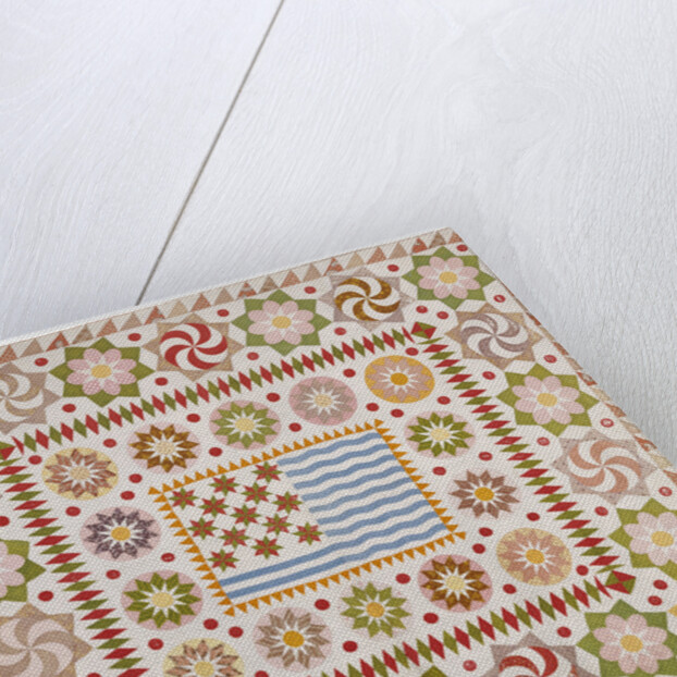 American pieced and appliqued cotton quilted coverlet by Anonymous