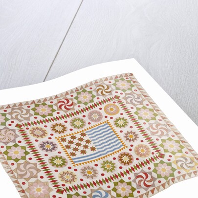 American pieced and appliqued cotton quilted coverlet by Anonymous