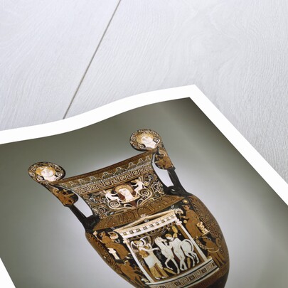 A large red-figure Apulian volute krater depicting a naikos (young warrior) and a winged Nike by Anonymous