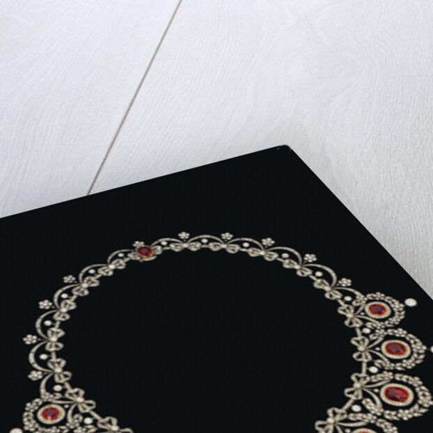 A Belle Epoque ruby and diamond necklace, the front section set with a row of nine graduated cusion-shaped ruby and diamond clusters by Anonymous