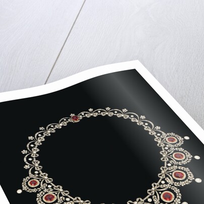 A Belle Epoque ruby and diamond necklace, the front section set with a row of nine graduated cusion-shaped ruby and diamond clusters by Anonymous