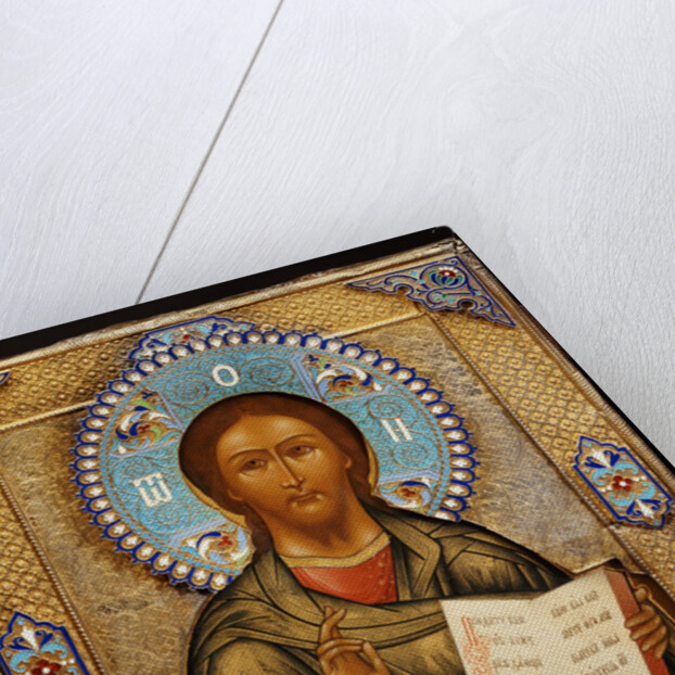 Russian silver-gilt and cloisonne enamel icon of Christ Pantocrater by Anonymous