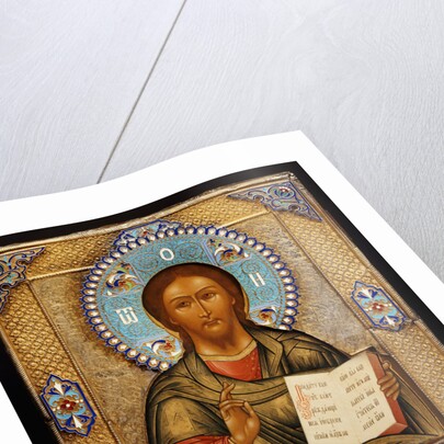 Russian silver-gilt and cloisonne enamel icon of Christ Pantocrater by Anonymous