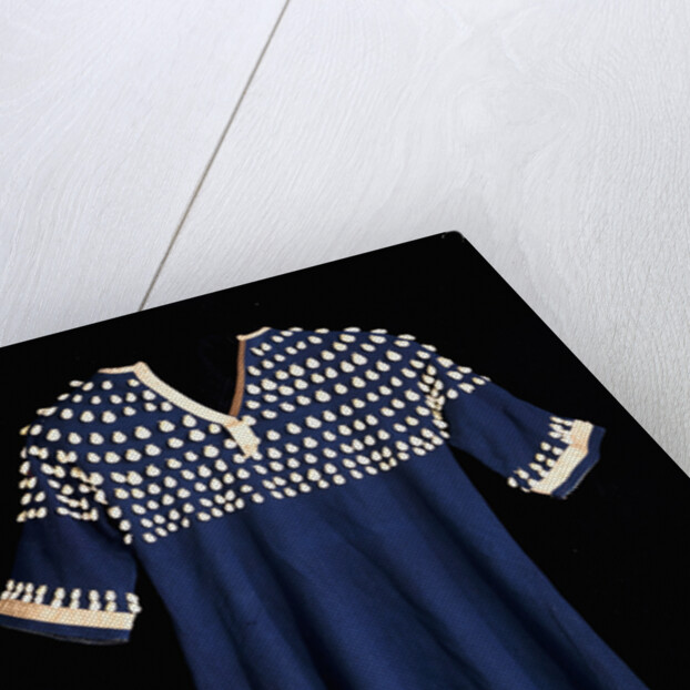 A Hunkpapa Sioux girl's dress of blue wool cloth trimmed with cowrie shells by Anonymous