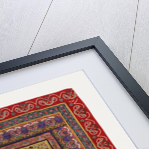 A hanging of red wool facecloth applied and embroidered with a Floral ogival medallion of pale green wool by Anonymous