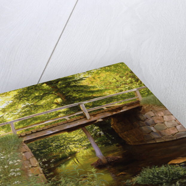 A Forest Stream with a Wooden Bridge by Marcus Bech Fritz