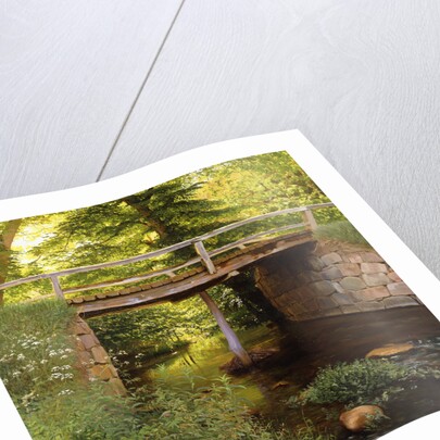 A Forest Stream with a Wooden Bridge by Marcus Bech Fritz