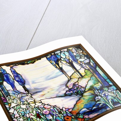 Tiffany Studios leaded glass landscape window by Anonymous