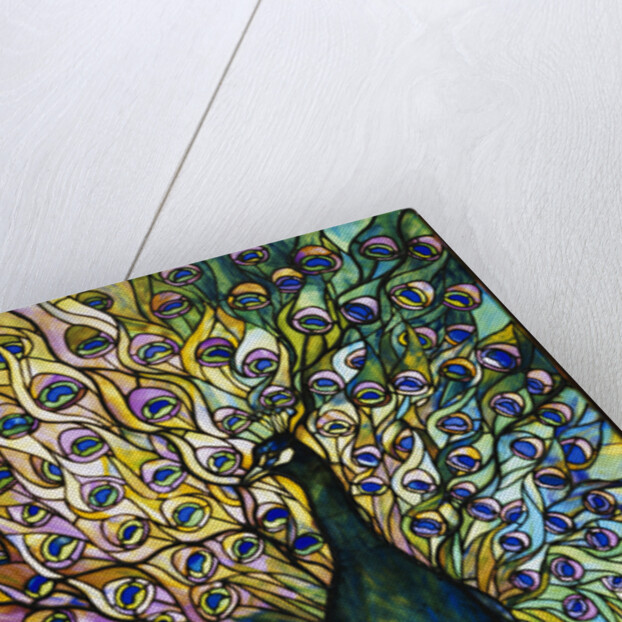 Tiffany Studios 'Peacock' leaded glass domestic window by Anonymous