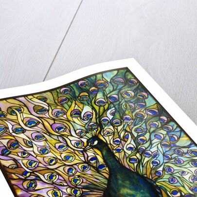 Tiffany Studios 'Peacock' leaded glass domestic window by Anonymous